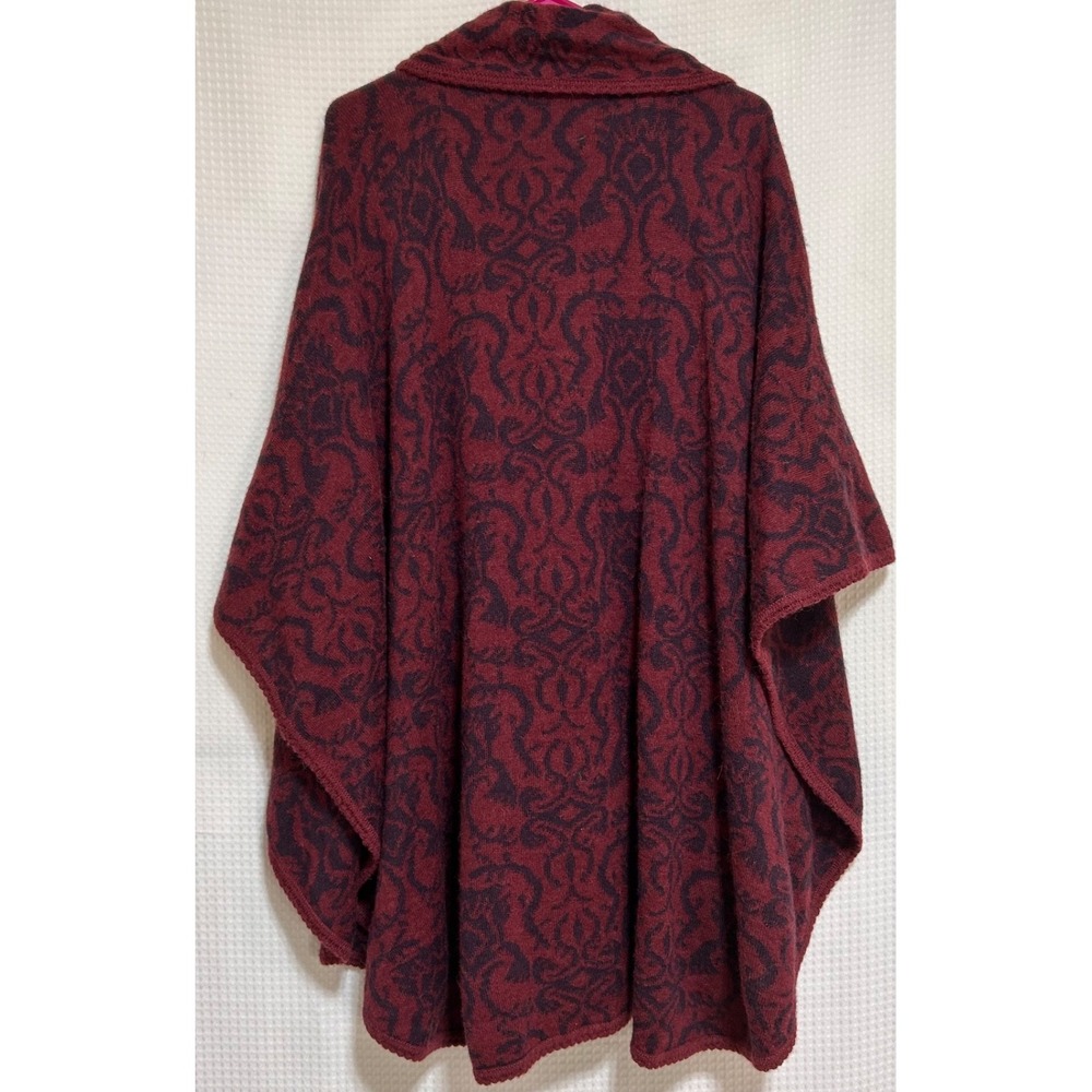 Novica Peruvian Alpaca Blend Poncho OS Jacket Cardigan Cozy Fall Burgundy b4 - Picture 3 of 10